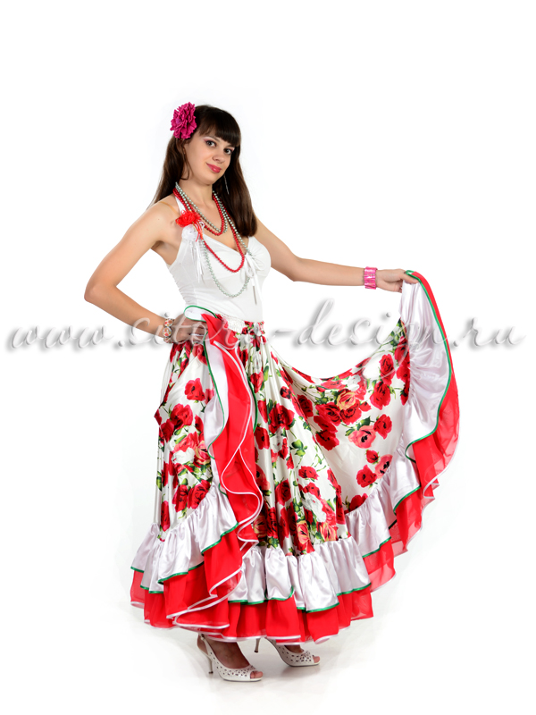 Цыганская юбка "Розы на белом" 